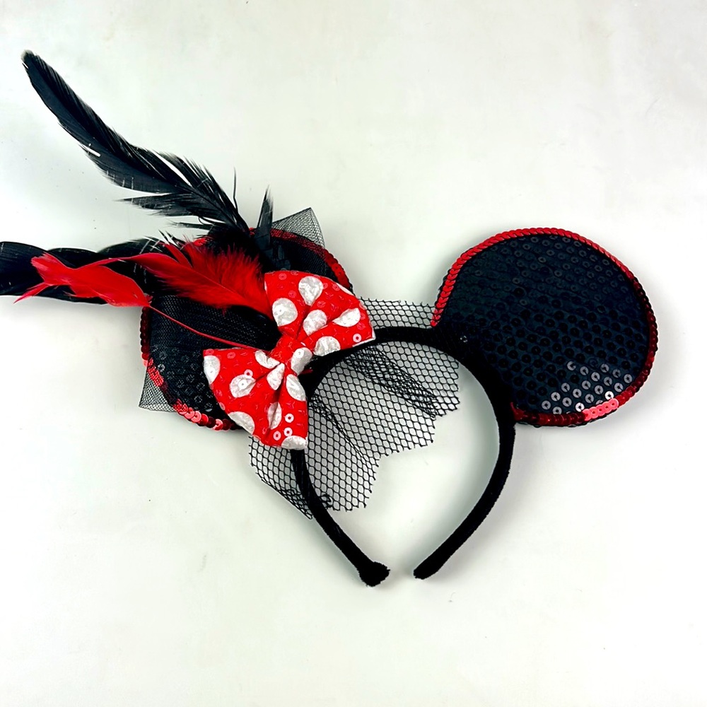 Disney Minnie Mouse feather veil mouse hears headband - Picture 1 of 6